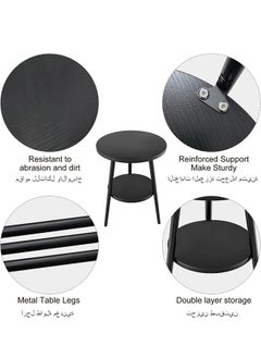 Generic Side Table Round Bedside Table 2-Tier White Nightstand Modern End Table Coffee End Table for Living Room, Bedroom Easy Assembly (Black, 2-Tier)  - Image 4