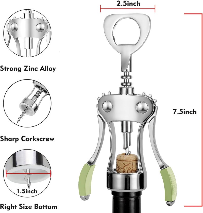 KORCCI Wine Opener, Wine Bottle Opener, Zinc Alloy Wing Corkscrew Heavy Duty, Cork Screw Beer Opener for Bartenders, Multifunctional Bottle Opener for Home Kitchen, Restaurant, Bar, Waiters - Image 2