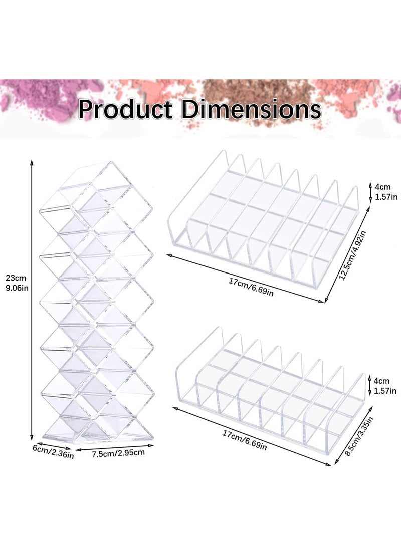 Bincoo 3-Pieces Makeup Organizer, Eyeshadow Storage Holder and Lipstick Holder, Acrylic Cosmetic Organizer Cosmetics Shelf Display for Bathroom Countertops, Cabinets, 7 Sections (Clear) - Image 4