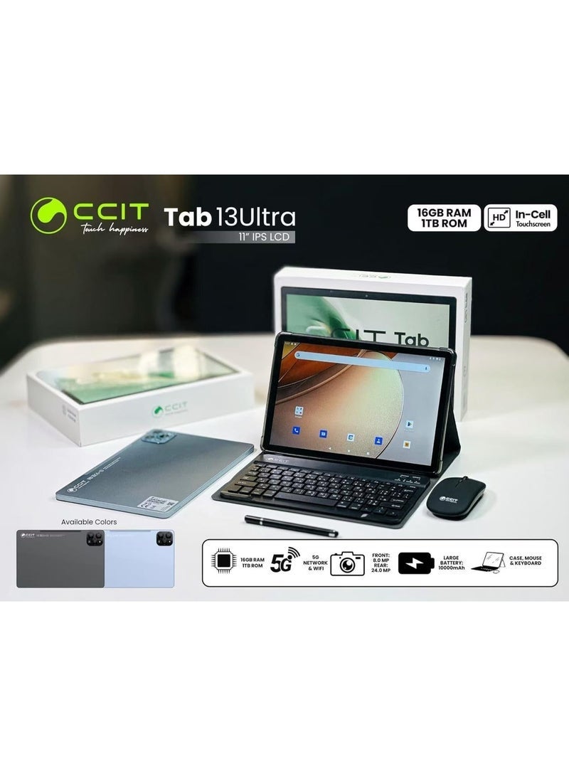 CCIT Tab 13 Ultra 11" 5G Android Tablet | 13GB RAM + 512GB ROM | Dual SIM | Keyboard, Mouse & Stylus Included | 10,000mAh Battery | IPS HD Display, Dual Camera, and Fast Octa-Core Processor - Image 2