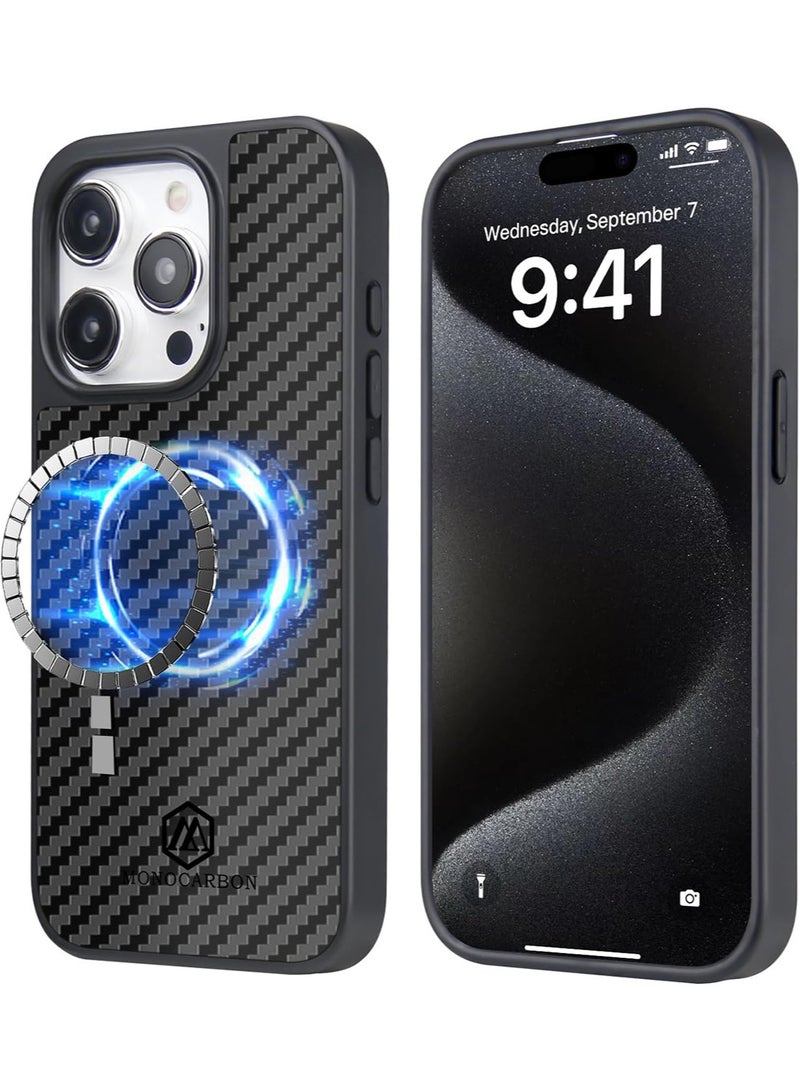 MONOCARBON Real Carbon Fiber for iPhone 15 Pro MAX Case Cover [MagSafe Compatible] Military Grade - Matte Black - Image 1