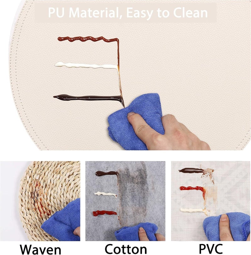 Jovono Set of 4 Faux Leather Round Placemats and Coasters Coffee Mats Kitchen Table Mats Waterproof Easy to Clean for Kitchen Dining Round Table - Image 2