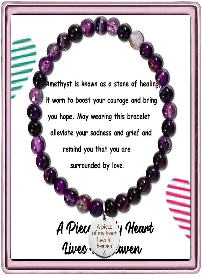 PARTNER Memorial Bracelet Sympathy Gift - A Piece of My Heart Lives in Heaven - Loss of Loved Ones Jewelry (Amethyst) - Image 1