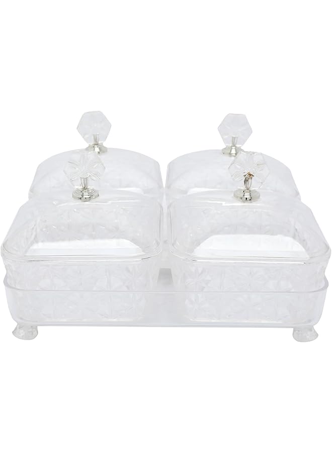 Soleter Deluxe Square Shape Acrylic Candy Box With 4 Compartment, Clear, 27.2 X 27.2Cm - Image 1