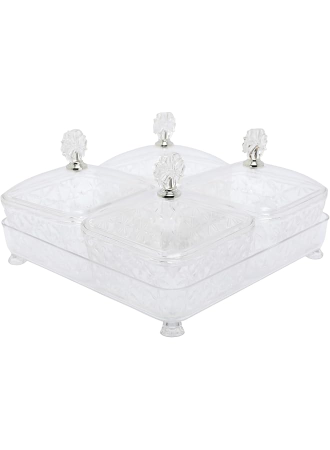 Soleter Deluxe Square Shape Acrylic Candy Box With 4 Compartment, Clear, 27.2 X 27.2Cm - Image 2