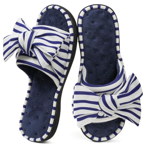 ULTRAIDEAS Women's Eurytides Slide Slippers Memory Foam House Shoes, Blue, 7-8 - Image 1