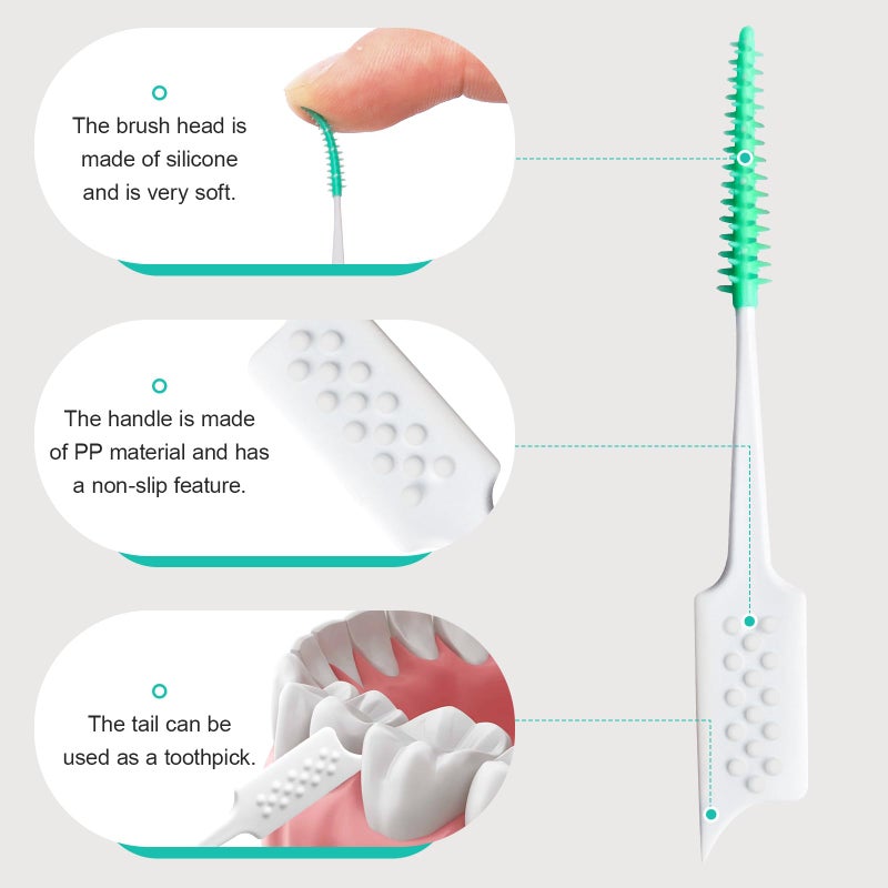 ACSKD 200 Pieces Interdental Brushes,Braces Brush with Silicone Head,Dental Tooth Flossing Toothpick Cleaners Tooth Tool (200PCS Green) - Image 3