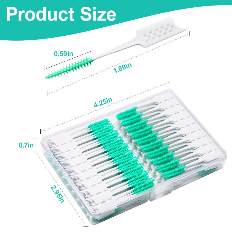 ACSKD 200 Pieces Interdental Brushes,Braces Brush with Silicone Head,Dental Tooth Flossing Toothpick Cleaners Tooth Tool (200PCS Green) - Image 2