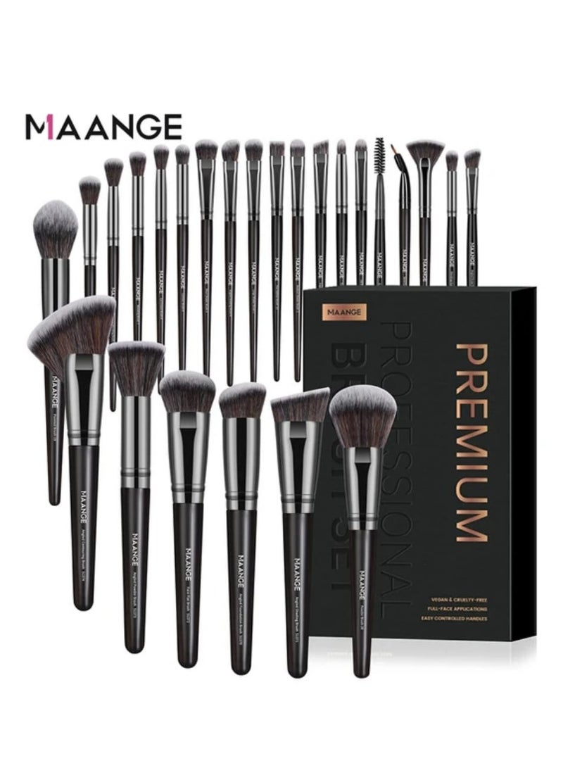 مانجي مجموعة فرش مكياج احترافية من مانج، 25 قطعة، فرشاة ظلال عيون صناعية، أحمر خدود مع صندوق هدايا (أسود) - Image 1