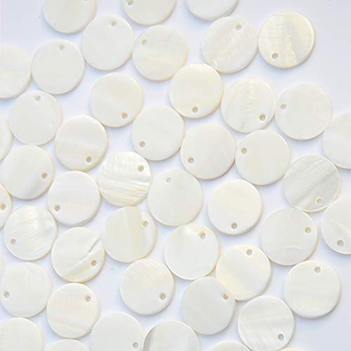 DyAi Shell Beads, DyAi 100pcs 15mm Flat Round Mother of Pearl Coin Beads Charms for Jewelry Making (White) - Image 2