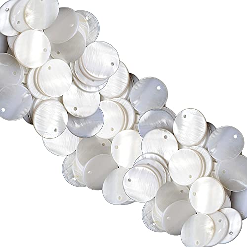 DyAi Shell Beads, DyAi 100pcs 15mm Flat Round Mother of Pearl Coin Beads Charms for Jewelry Making (White) - Image 1