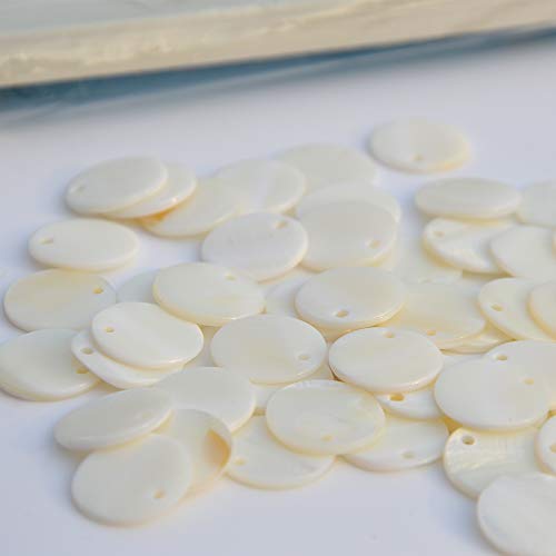 DyAi Shell Beads, DyAi 100pcs 15mm Flat Round Mother of Pearl Coin Beads Charms for Jewelry Making (White) - Image 3