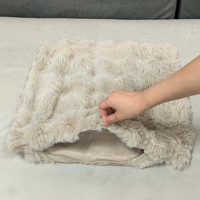 Double-sided imitation rabbit plush pillow, light luxury pillow, large backrest cushion, living room sofa pillow, pillowcase without core, high-end feeling - Image 1