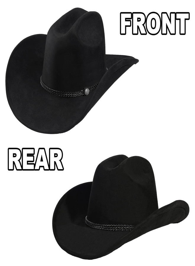 Foeran Western Cowboy Hat for Men Women,Shapeable Wide Brim Felt Fedora Classic Cowgirl Hats for Cowboys and Cowgirls,with bolo tie (US, Alpha, Medium, Large, Black-C) - Image 3
