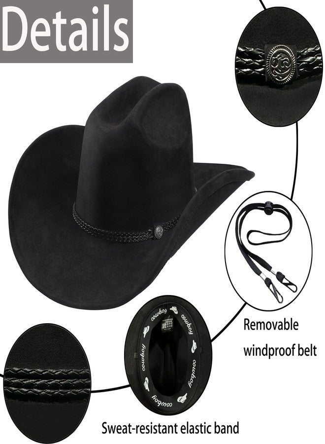Foeran Western Cowboy Hat for Men Women,Shapeable Wide Brim Felt Fedora Classic Cowgirl Hats for Cowboys and Cowgirls,with bolo tie (US, Alpha, Medium, Large, Black-C) - Image 2