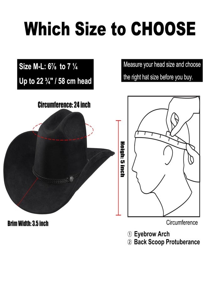 Foeran Western Cowboy Hat for Men Women,Shapeable Wide Brim Felt Fedora Classic Cowgirl Hats for Cowboys and Cowgirls,with bolo tie (US, Alpha, Medium, Large, Black-C) - Image 4
