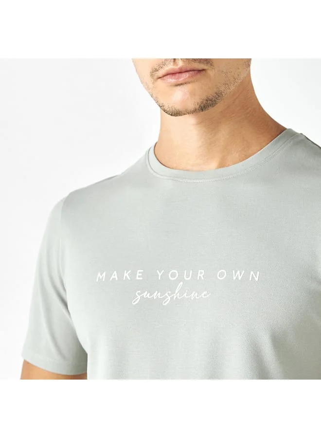 Iconic Slogan Print Pique T-shirt with Crew Neck and Short Sleeves