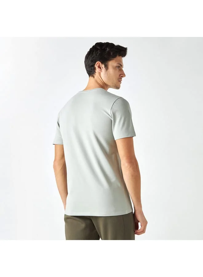 Iconic Slogan Print Pique T-shirt with Crew Neck and Short Sleeves