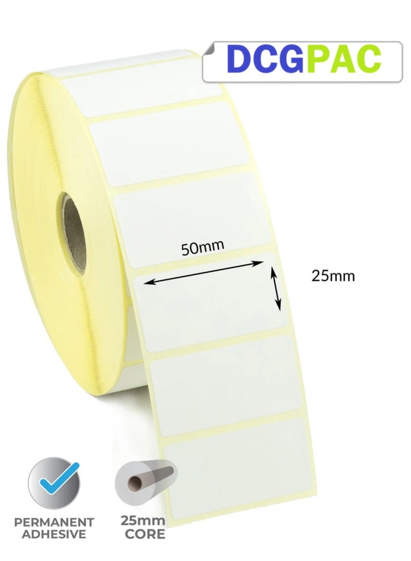 DCGPAC، ملصقات باركود بتقنية النقل الحراري، 1.96 × 0.98 بوصة، 1000 ملصق لكل لفة (50 مم × 25 مم)، تستخدم لطباعة ملصقات الشحن، عبوة من قطعة واحدة