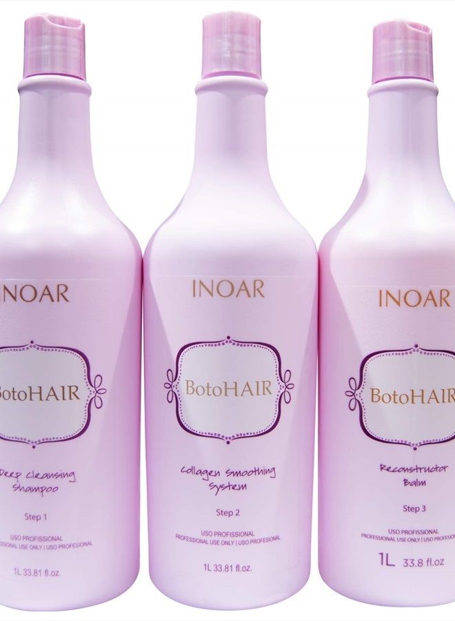 Inoar PROFESSIONAL - BotoHAIR Deep Cleansing Shampoo & BotoHAIR Collagen System & BotoHAIR Reconstructor Balm (33.8 Ounces) - Image 1