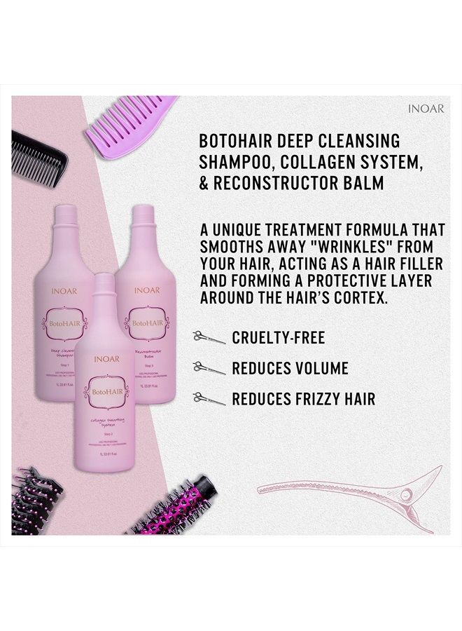 Inoar PROFESSIONAL - BotoHAIR Deep Cleansing Shampoo & BotoHAIR Collagen System & BotoHAIR Reconstructor Balm (33.8 Ounces) - Image 4
