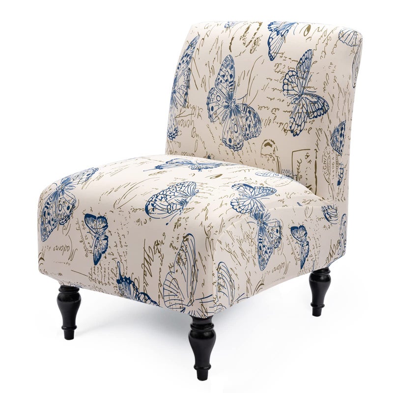 Iauddy Armless Accent Slipper Chair Cover SlipcoverStretch Spandex Printed Removable NonSlip Silp Cover for Accent Chair Without Arms for Living Dining RoomBeigeButterfly1