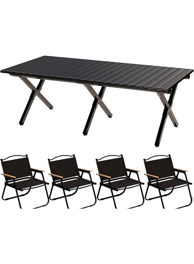 مانفول طاولة تخييم قابلة للطي بطول 150 سم مع 4 كراسي - طاولة قابلة للطي، طاولة شواء محمولة وخفيفة الوزن للاستخدام الخارجي، طاولة قابلة للطي - Image 1