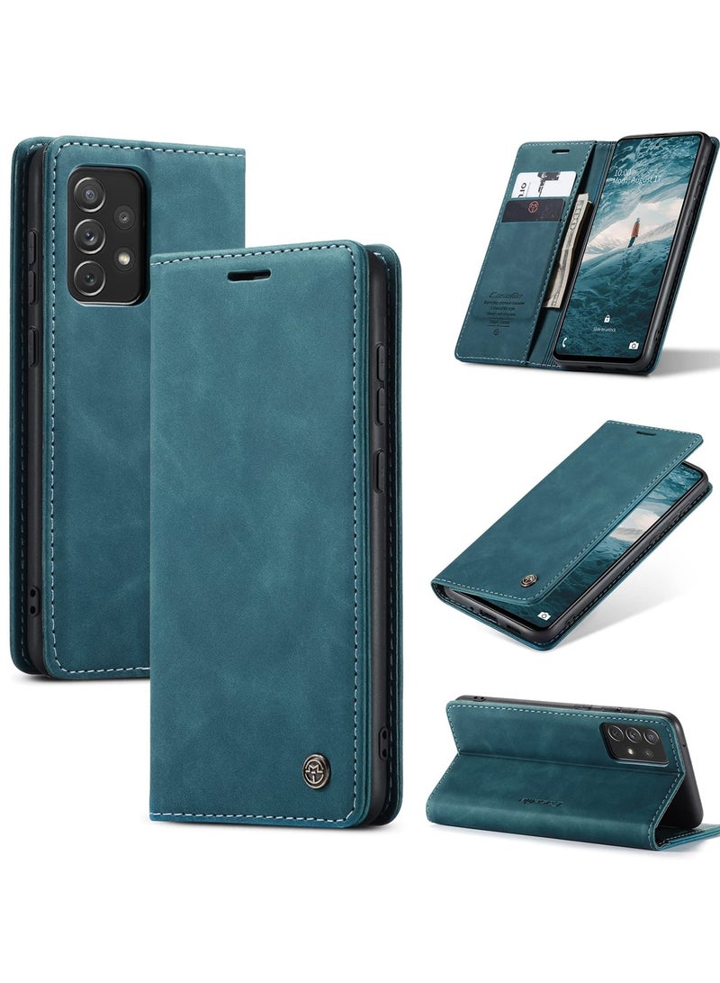 CaseMe Phone Case Luxury PU Leather Design 013 Flip Cover Card Slot Holder Cover For Samsung Galaxy A73 (Green) - Image 1