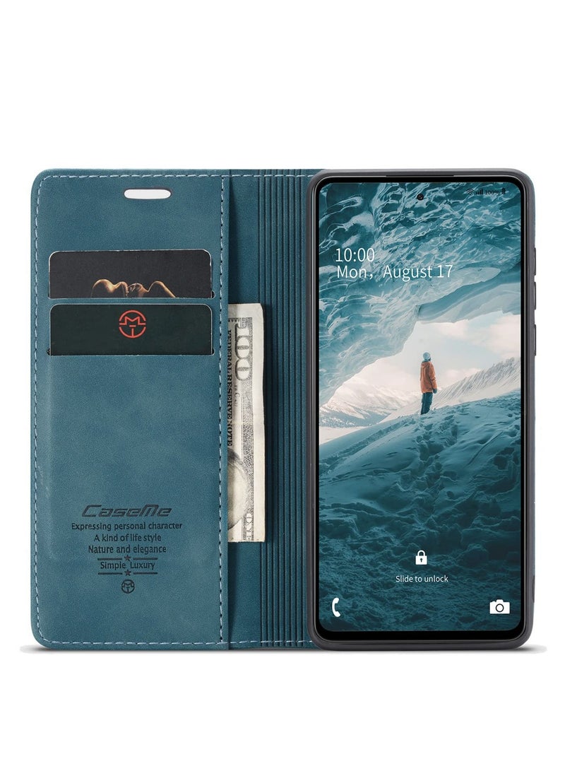 CaseMe Phone Case Luxury PU Leather Design 013 Flip Cover Card Slot Holder Cover For Samsung Galaxy A73 (Green) - Image 2