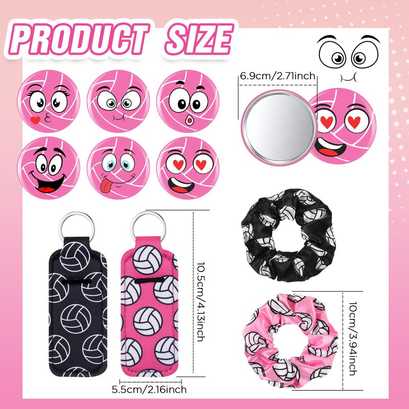 Dansydaisy 72 Pcs Volleyball Party Favors Gifts for Team Volleyball Accessories Include Cosmetic Bag Hair Scrunchies Compact Mirrors Keychain Bracelets Lipstick Holder for Women Birthday Christmas - Image 4