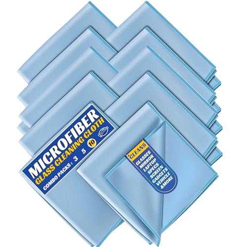 F8WARES 10PK Microfiber Glass Cleaning Cloth for Windows & Mirror - Thickened Magic Cleaning Cloths and Wipes - Anti Scratch Dusting cloth for Kitchen,Car,Specs,Laptop,Mobile & Tv Screen Cleaning Blue - Image 1