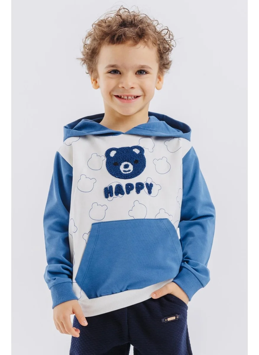 Breeze Boy's Sweatshirt Happy Teddy Bear Embroidered Hoodie 1.5-5 Years, Ecru