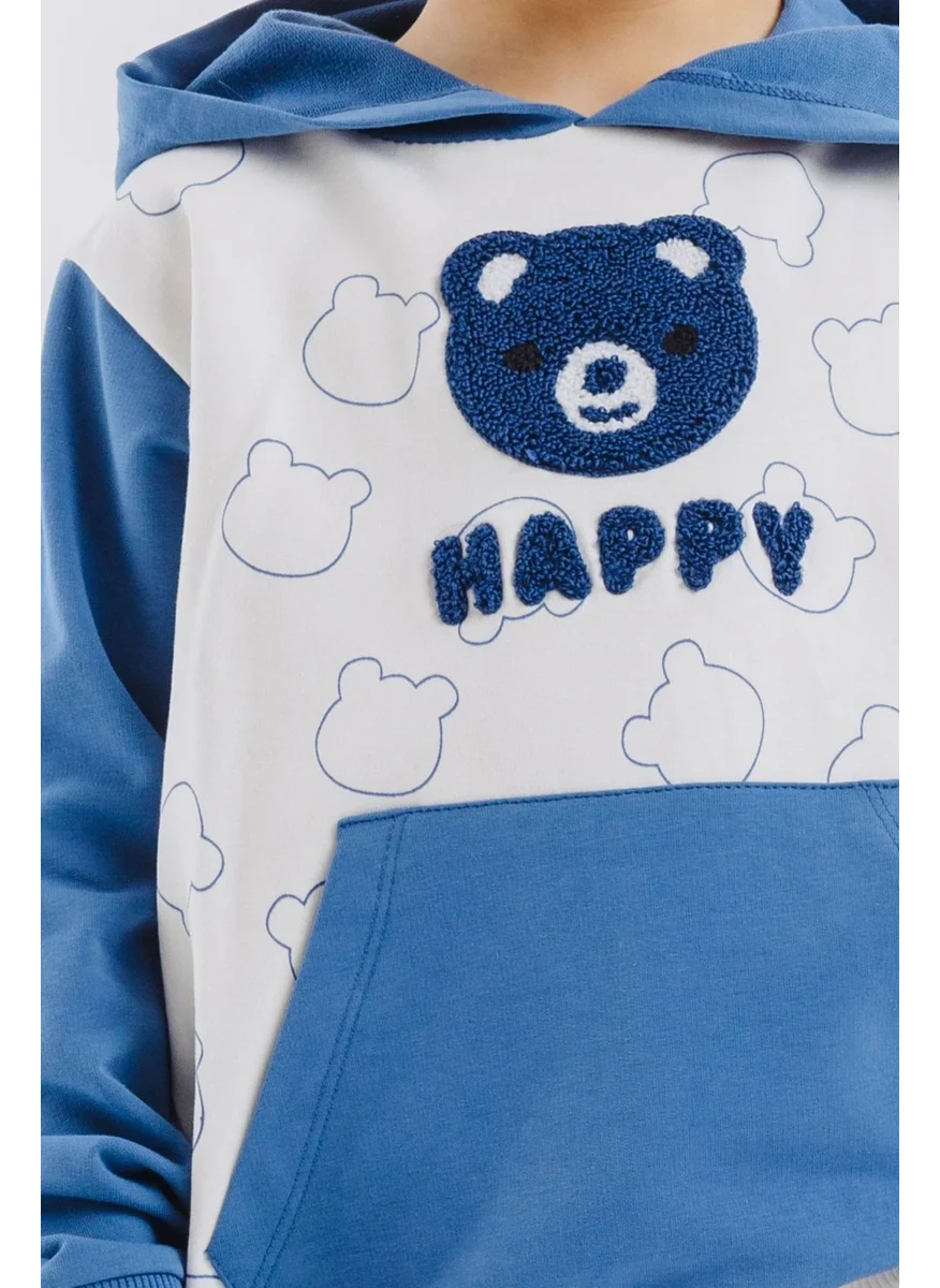 Breeze Boy's Sweatshirt Happy Teddy Bear Embroidered Hoodie 1.5-5 Years, Ecru