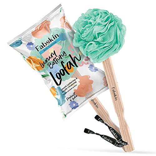 FABSKIN Luxury Back Bathing Loofah With Wooden Handle for Men and Women | Pack of 1 | Loofah For Back Bathing with handle | Back Bathing Loofah Brush | Back Scrubber for Bathing (Aqua Green) - Image 1