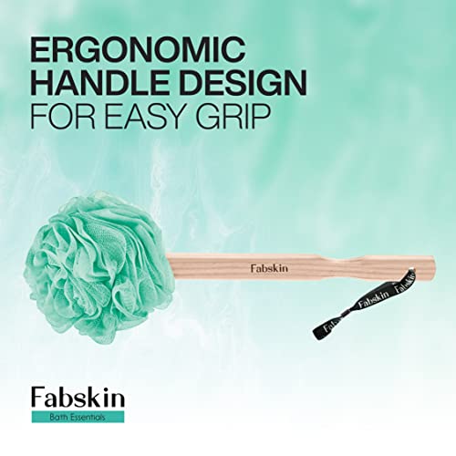 FABSKIN Luxury Back Bathing Loofah With Wooden Handle for Men and Women | Pack of 1 | Loofah For Back Bathing with handle | Back Bathing Loofah Brush | Back Scrubber for Bathing (Aqua Green) - Image 3