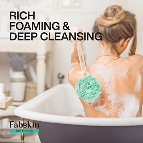 FABSKIN Luxury Back Bathing Loofah With Wooden Handle for Men and Women | Pack of 1 | Loofah For Back Bathing with handle | Back Bathing Loofah Brush | Back Scrubber for Bathing (Aqua Green) - Image 4