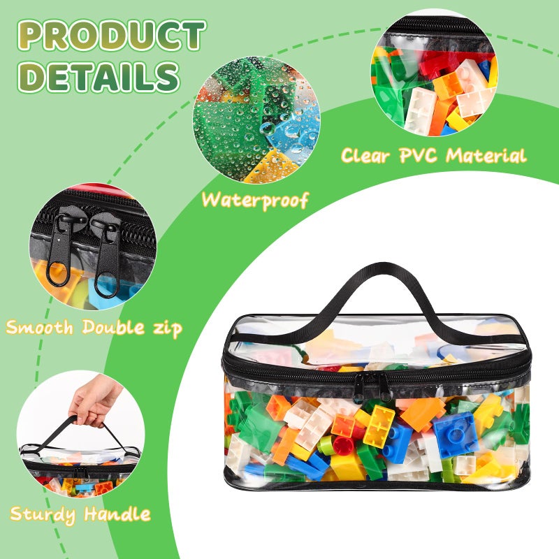 Dntorx 4 Packs Clear Toy Storage Bags, PVC Waterproof Toy Organizer with Zip Reusable Bags for Building Blocks, Board Game, Puzzles, Kids Books, Stationery - Image 3