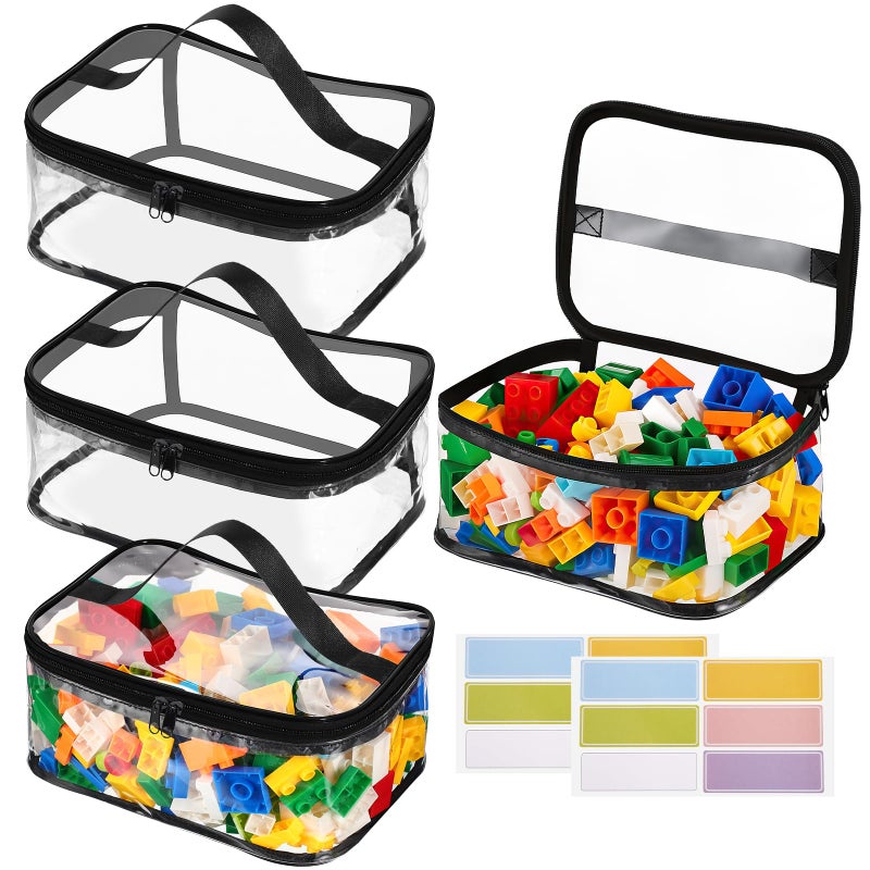 Dntorx 4 Packs Clear Toy Storage Bags, PVC Waterproof Toy Organizer with Zip Reusable Bags for Building Blocks, Board Game, Puzzles, Kids Books, Stationery - Image 1
