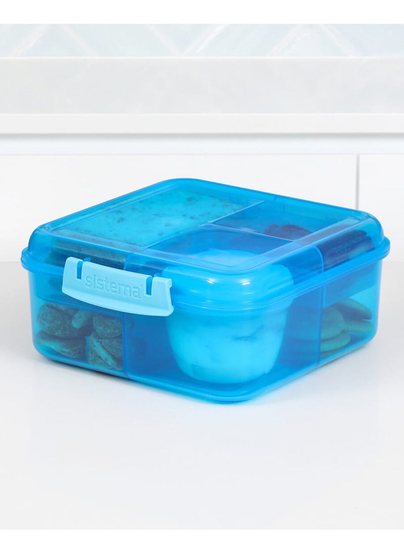 Sistema Bento Cube Lunch Box 1.25L Blue with Multi Compartments, Easy Lock Clip Lid, BPA Free Reusable Food Storage Container for Sandwiches, Snacks & Meal Prep, Made in New Zealand - Image 2