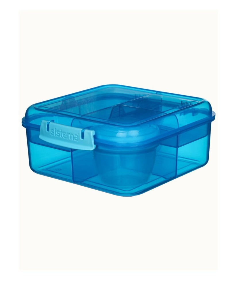 Sistema Bento Cube Lunch Box 1.25L Blue with Multi Compartments, Easy Lock Clip Lid, BPA Free Reusable Food Storage Container for Sandwiches, Snacks & Meal Prep, Made in New Zealand - Image 1