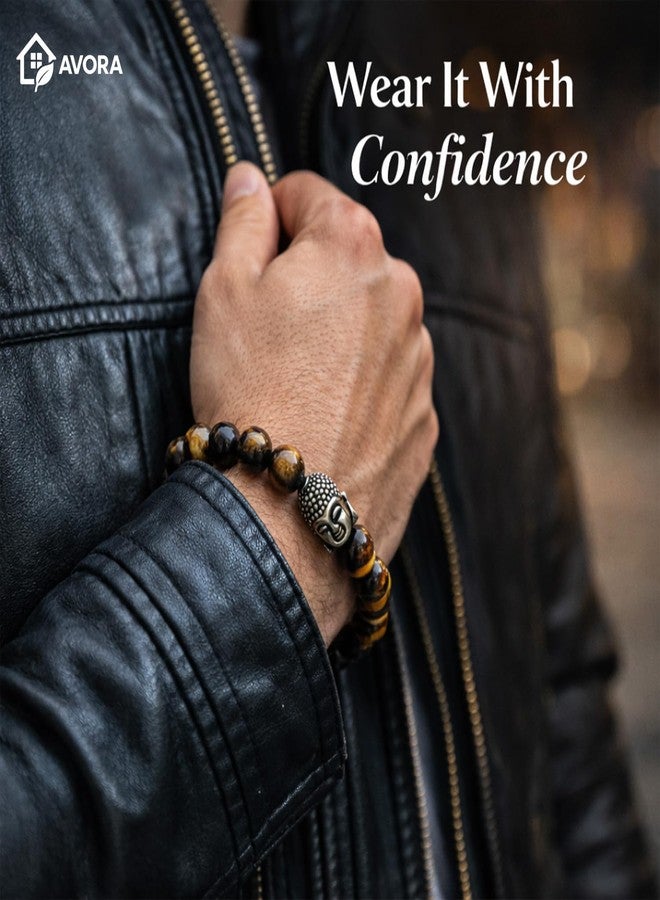 AVORA Tiger Eye Bracelet for Men & Women | Natural Healing Crystal for Confidence, Protection & Focus | Certified Tiger Eye Stone Beaded Bracelet for Wear & Spiritual Balance - Image 2