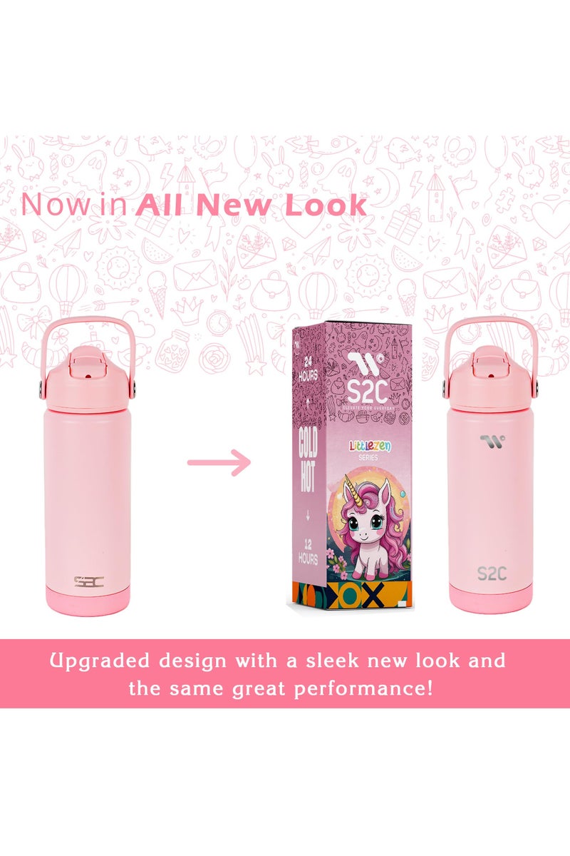 S2C BPA Free Leakproof Stainless Steel Water Bottle For Kids With Straw And Handle, Pink, 550 ML  - Image 2