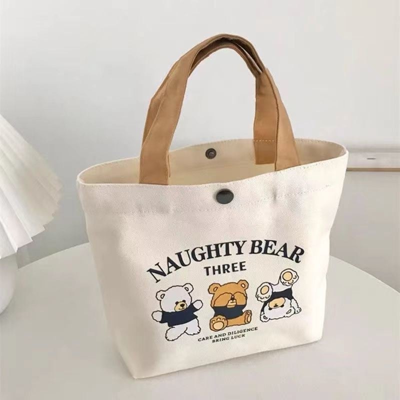 Style Bear Canvas Bag Portable Lunch Bag Cute Cartoon Artistic Handbag Gift Bag For Women - Image 5