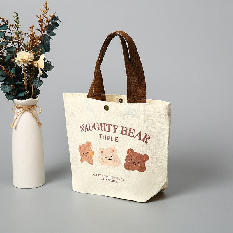Style Bear Canvas Bag Portable Lunch Bag Cute Cartoon Artistic Handbag Gift Bag For Women - Image 1