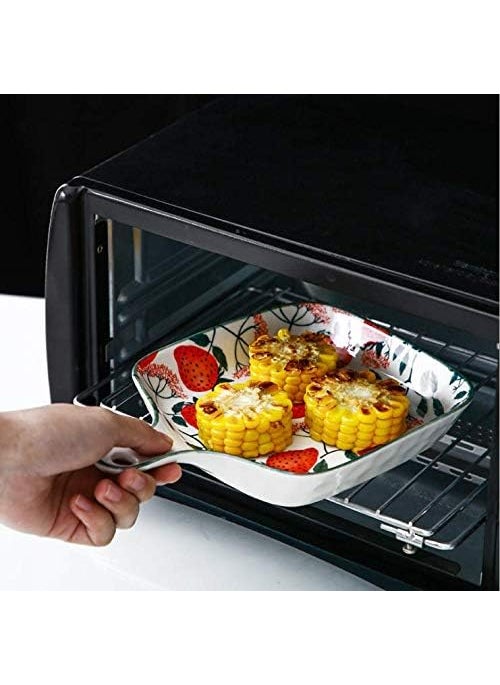 FLOXIT FLOXIT 1pcs Tomato Sqaure Ceramic Bowl Plate with Handle Square Plate Home Breakfast Fruit Plate Lasagna Pans for Cooking Kitchen Cake Dinner Banquet restaurant  - Image 2