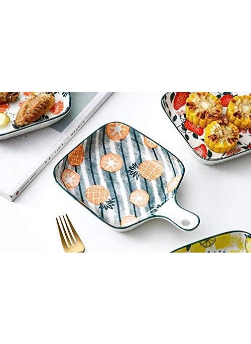 FLOXIT FLOXIT 1pcs Tomato Sqaure Ceramic Bowl Plate with Handle Square Plate Home Breakfast Fruit Plate Lasagna Pans for Cooking Kitchen Cake Dinner Banquet restaurant  - Image 4