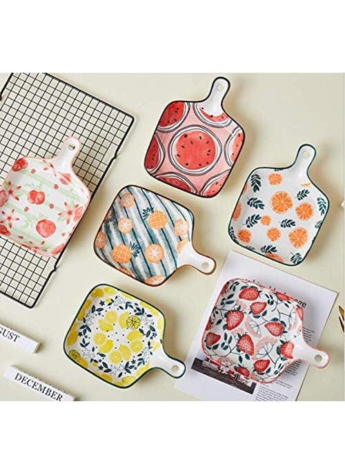 FLOXIT FLOXIT 1pcs Tomato Sqaure Ceramic Bowl Plate with Handle Square Plate Home Breakfast Fruit Plate Lasagna Pans for Cooking Kitchen Cake Dinner Banquet restaurant  - Image 3
