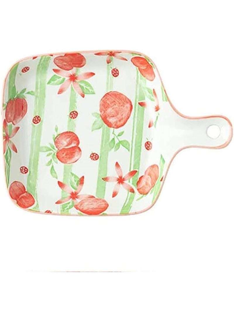 FLOXIT FLOXIT 1pcs Tomato Sqaure Ceramic Bowl Plate with Handle Square Plate Home Breakfast Fruit Plate Lasagna Pans for Cooking Kitchen Cake Dinner Banquet restaurant  - Image 1
