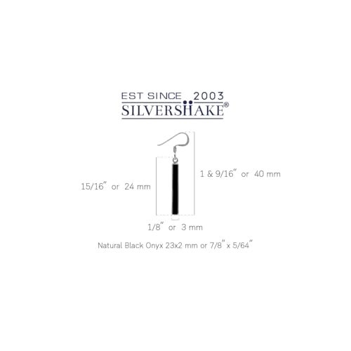 Silvershake Created Black Onyx Inlay White Gold Plated 925 Sterling Silver Stick Dangle Hook Earrings - Image 3