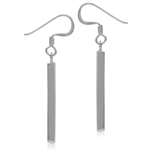 Silvershake Created Black Onyx Inlay White Gold Plated 925 Sterling Silver Stick Dangle Hook Earrings - Image 4